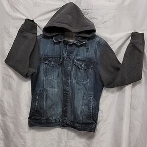 Aeropostale Ladies Size Medium Denim Jacket Button Front Hooded Jean Jacket